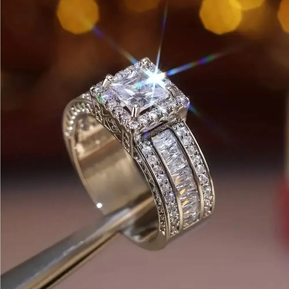 Sterling silver diamond wedding ring sz 8